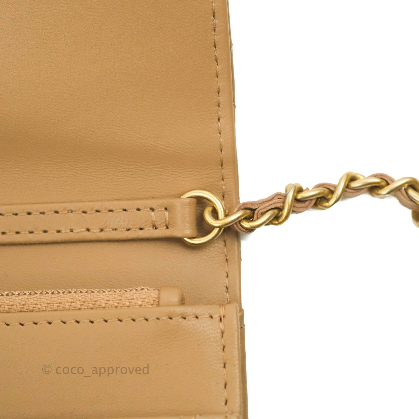 Chanel Quilted Pearl Crush Wallet on Chain WOC Beige Lambskin Aged Gold Hardware 22B