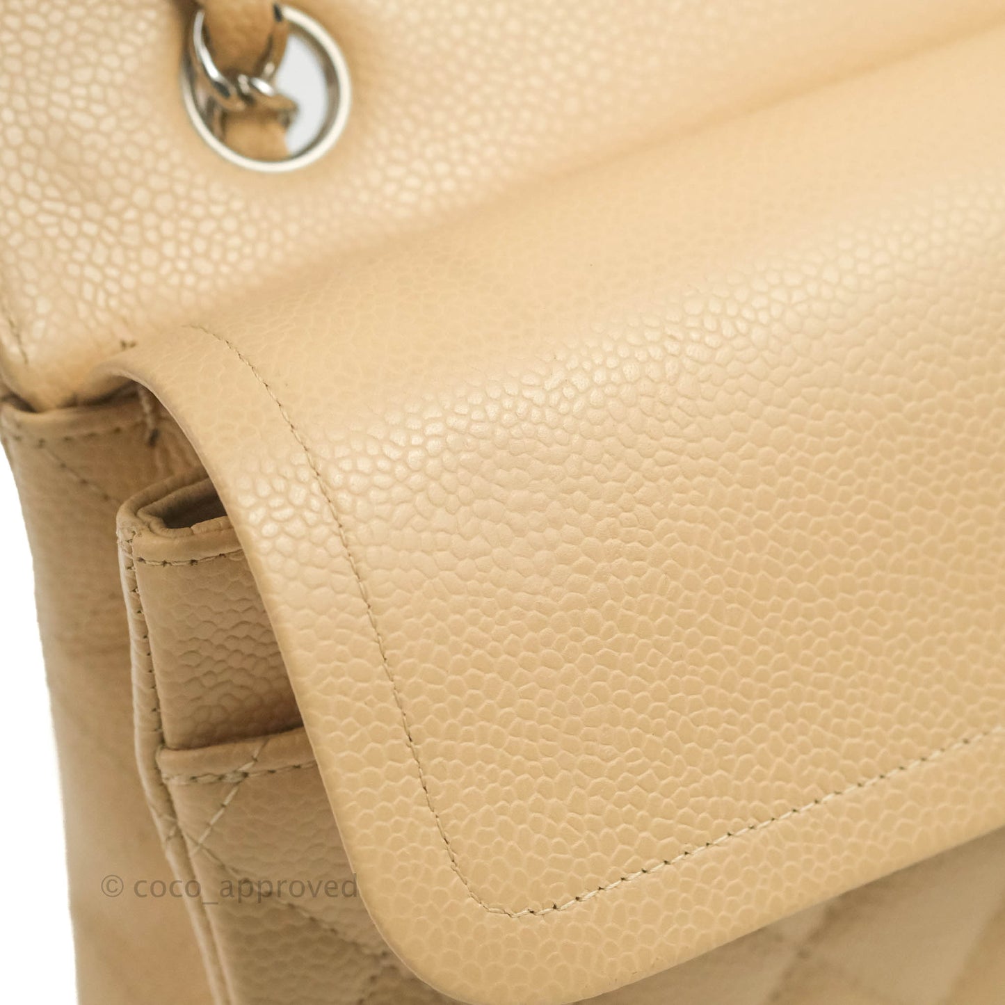 Chanel Classic M/L Medium Flap Quilted Beige Caviar Silver Hardware
