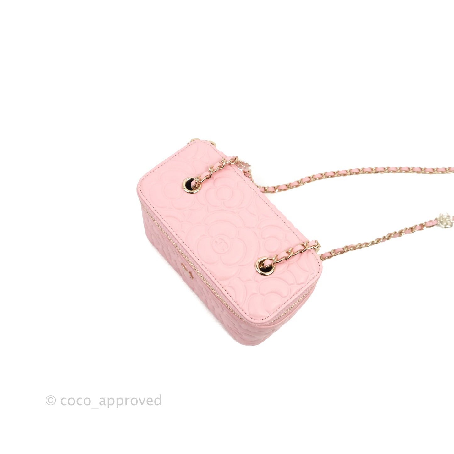 Chanel Vanity with Chain Camellia Embossed Pink Calfskin Gold Hardware