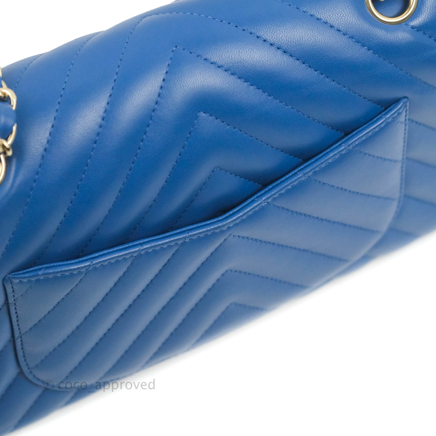 Chanel Classic Chevron S/M Small Double Flap Blue Lambskin Gold Hardware