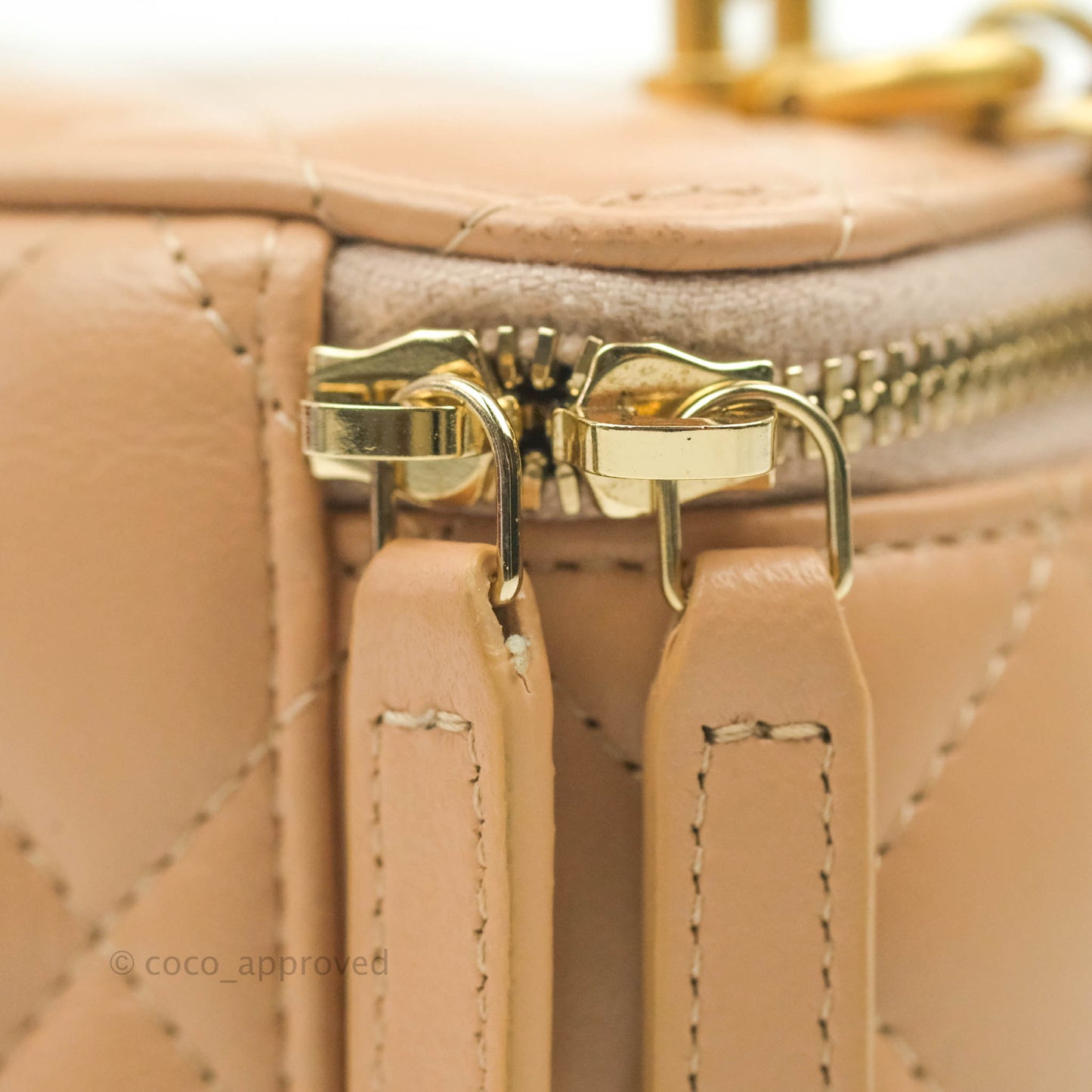 Chanel Mini Top Handle Vanity With Chain Beige Lambskin Aged Gold Hardware