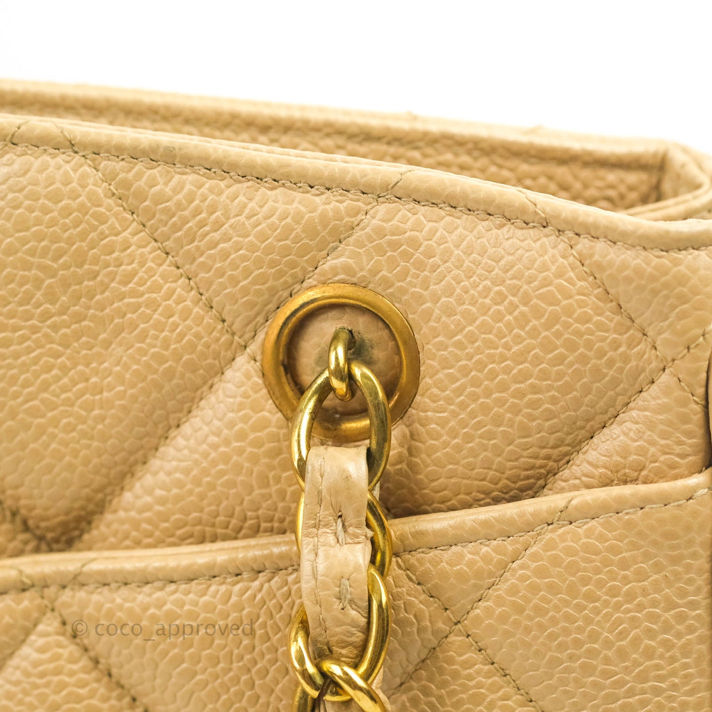 Chanel Vintage CC Quilted Tote Dark Beige Caviar 24K Gold Hardware