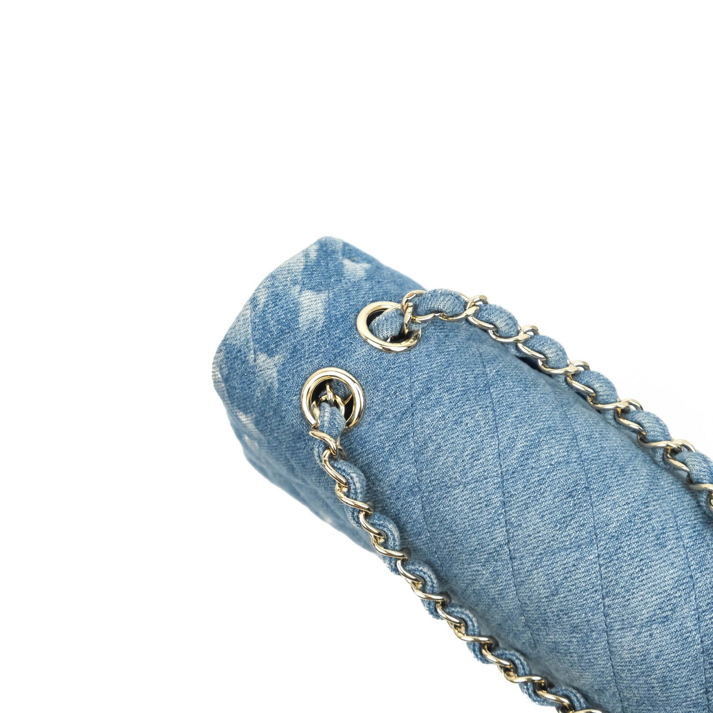 Chanel Classic M/L Medium Flap Quilted Washed Denim Gold Hardware