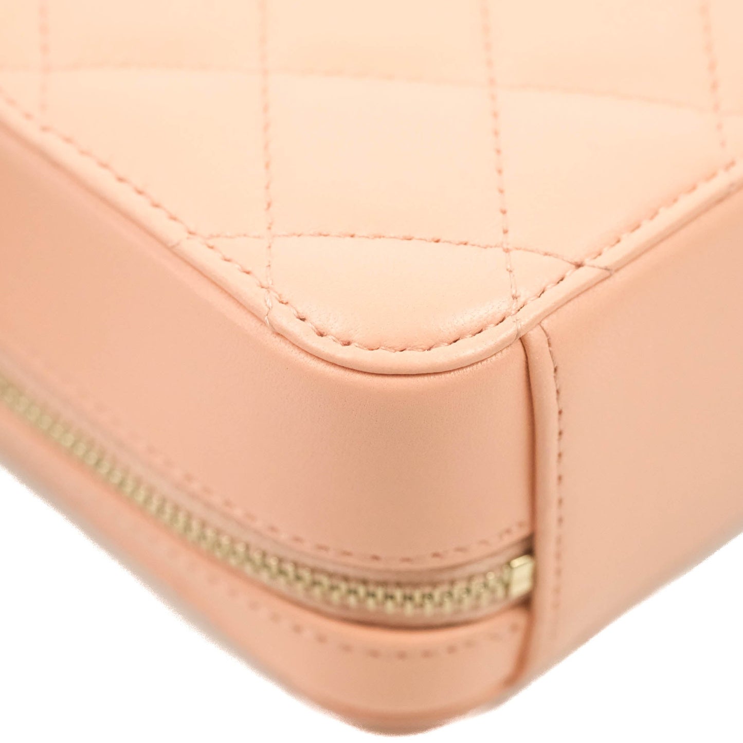Chanel Mini Pearl Crush Quilted Camera Case Beige Pink Lambskin Aged Gold Hardware