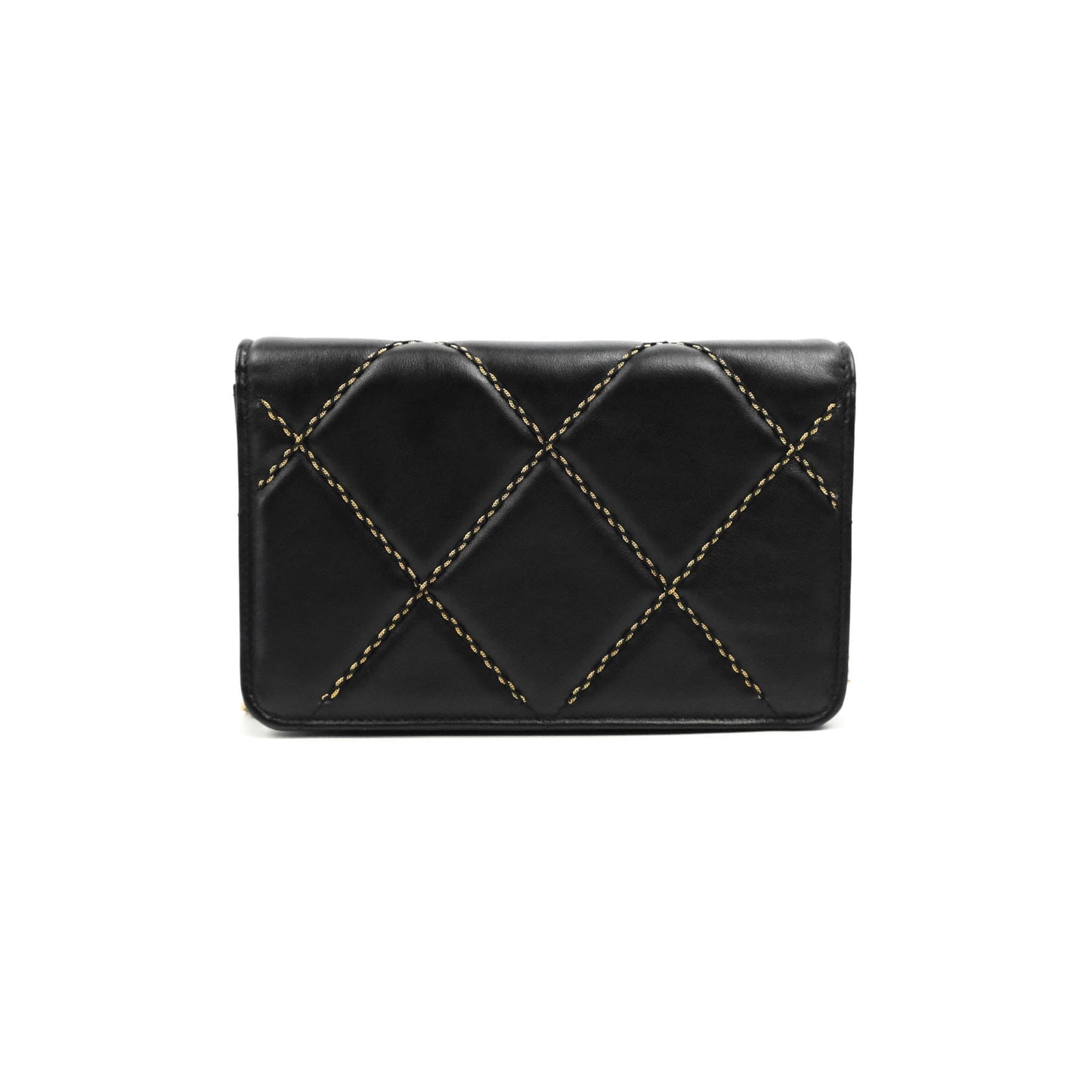 Chanel Quilted Wallet on Chain WOC Stitching Black Lambskin Gold Hardware