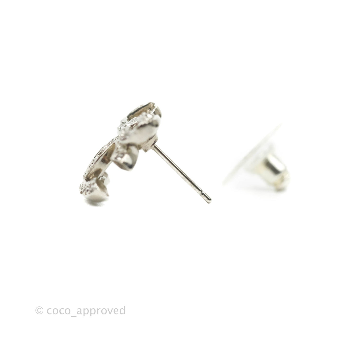 Chanel Crystal CC Bow Knot Earrings Silver Tone 22B