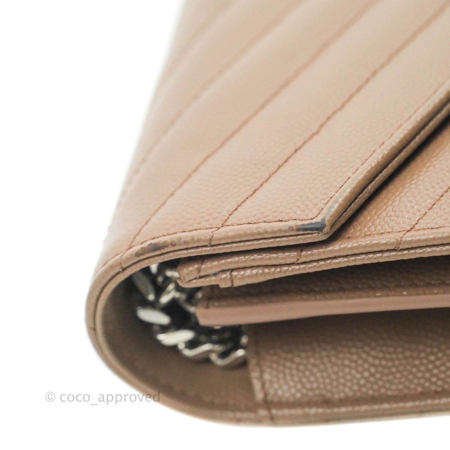 Saint Laurent Wallet on Chain Brown Grained Leather Silver Hardware