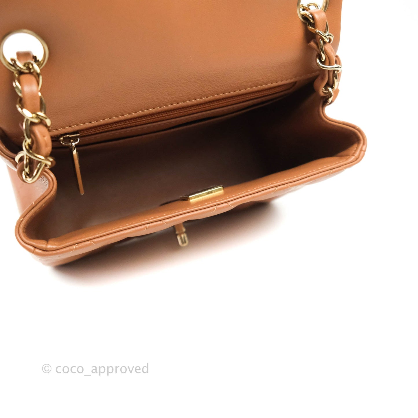 Chanel Classic Quilted Mini Square Caramel Dark Beige Lambskin Gold Hardware