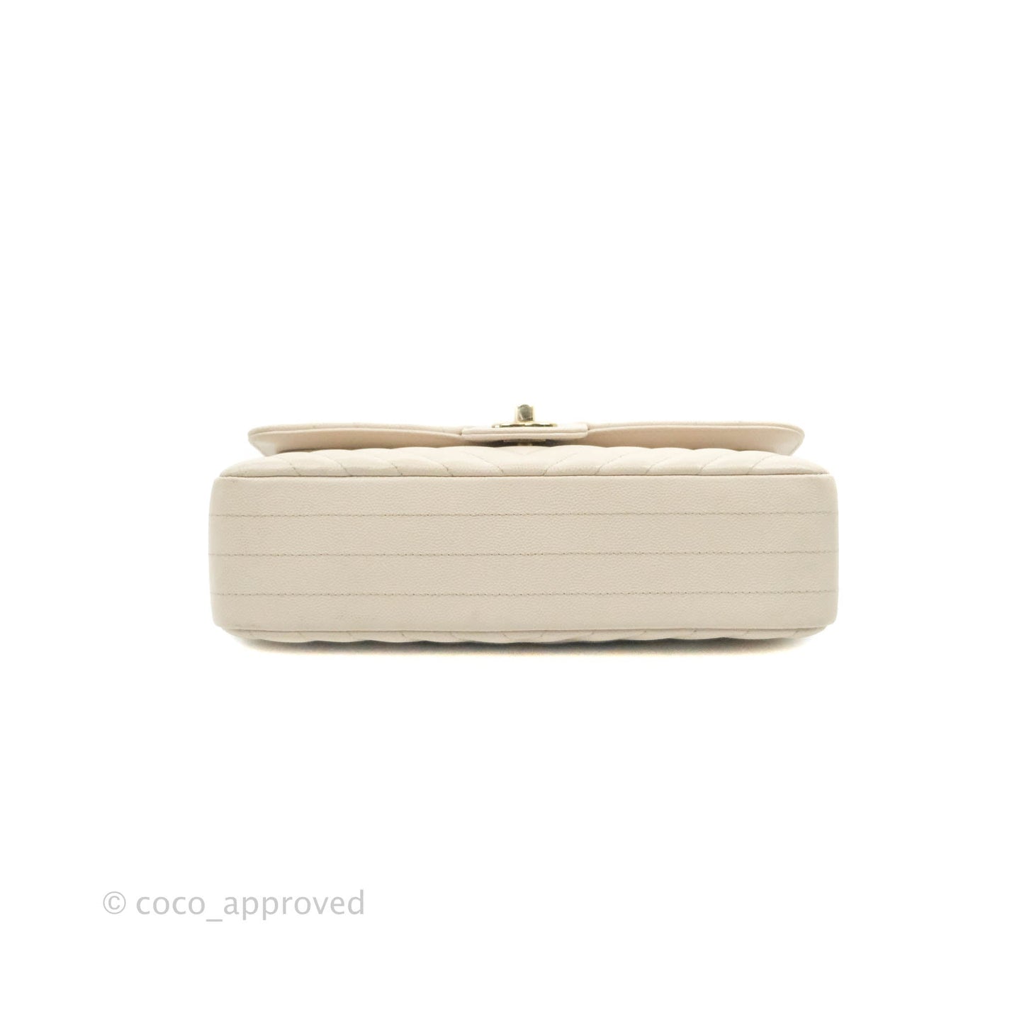 Chanel Classic M/L Medium Double Flap Chevron Ivory Caviar Gold Hardware