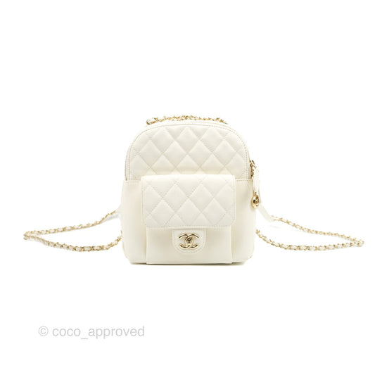Chanel Quilted Small CC Day Backpack Ivory Caviar Gold Hardware