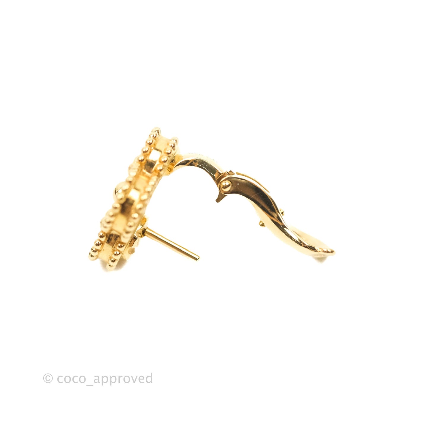 Van Cleef & Arpels 18K Yellow Gold Guilloche Vintage Alhambra Earrings