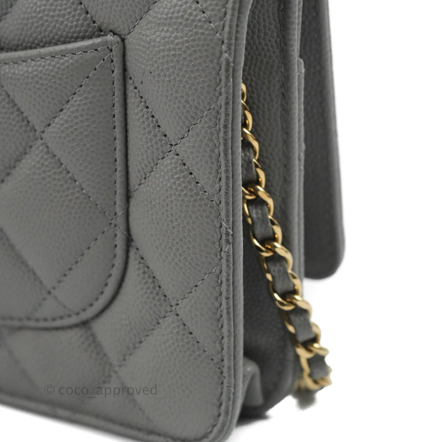 Chanel Quilted Classic Wallet on Chain WOC Grey Caviar Gold Hardware