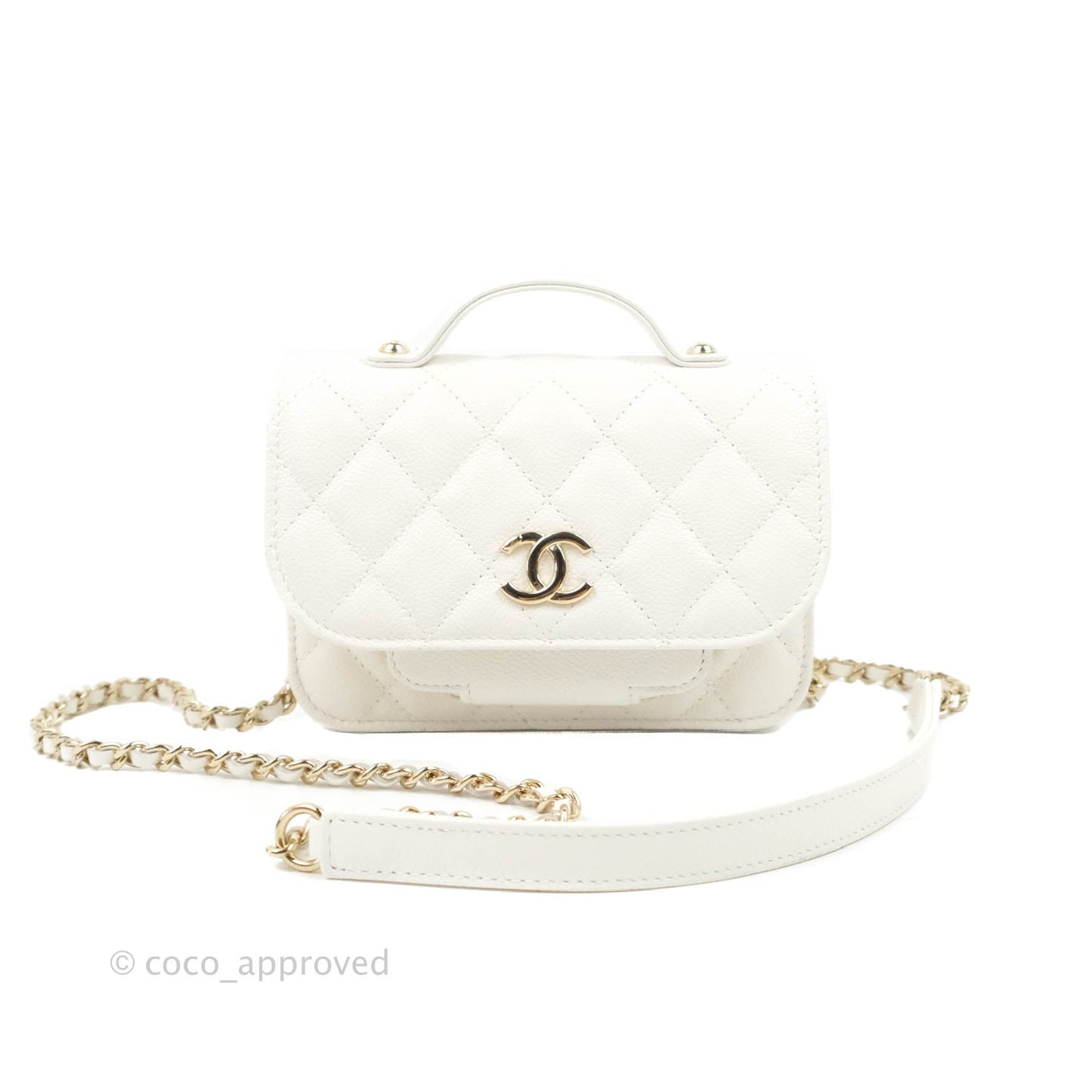 Chanel Business Affinity Clutch With Chain White Caviar Gold Hardware