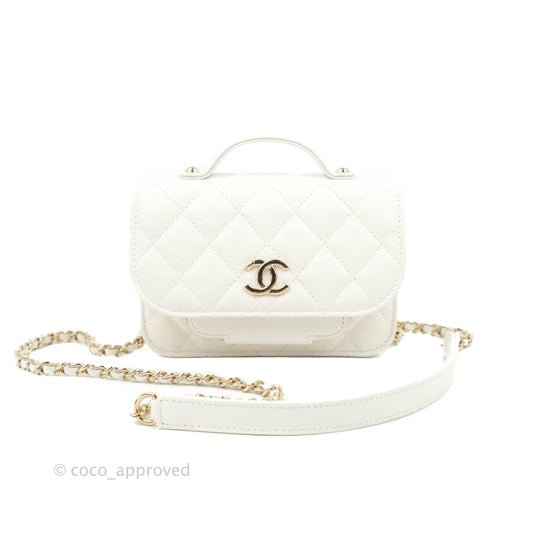 Chanel Business Affinity Clutch With Chain White Caviar Gold Hardware