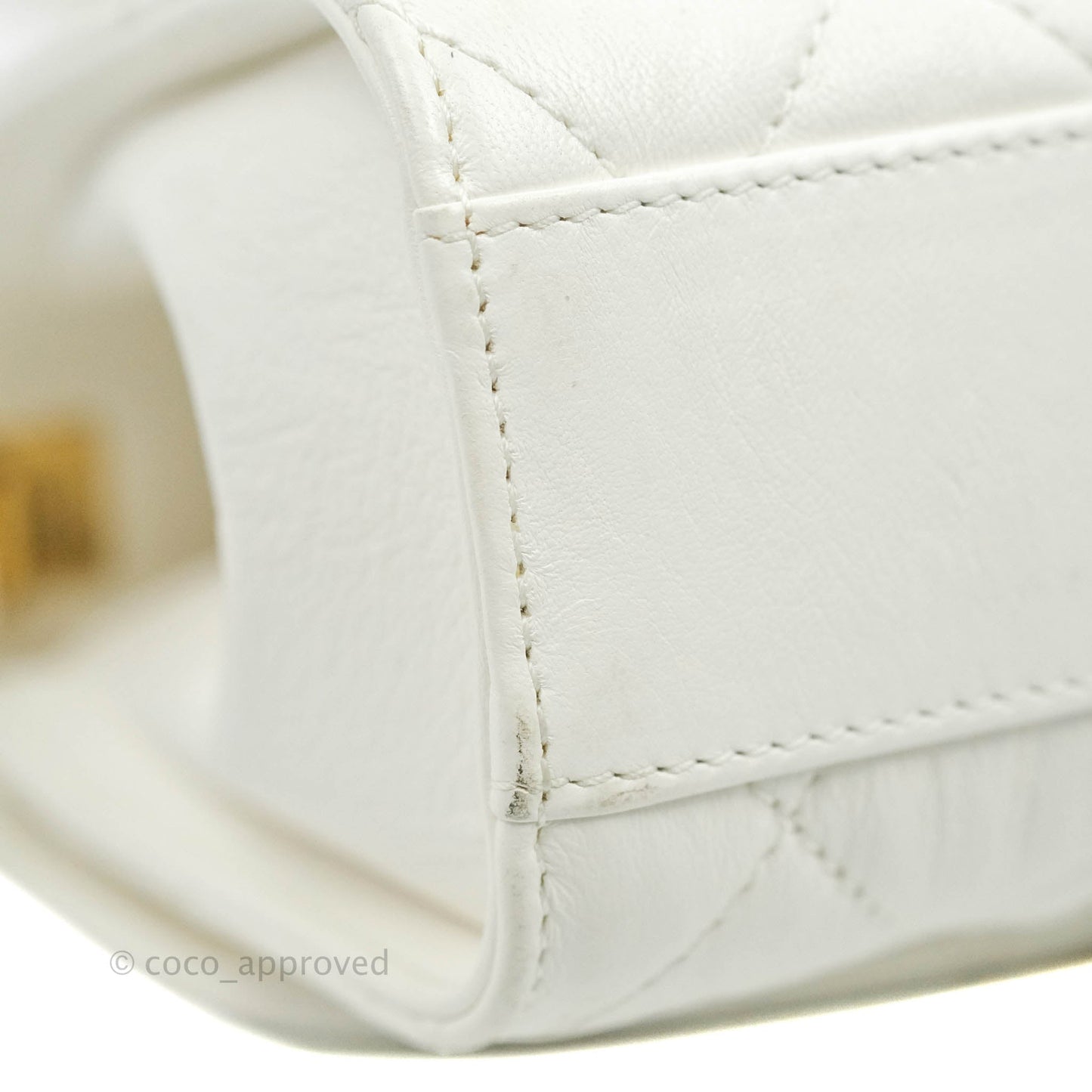 Chanel Quilted CC Top Handle Flap White Calfskin Aged Gold Hardware