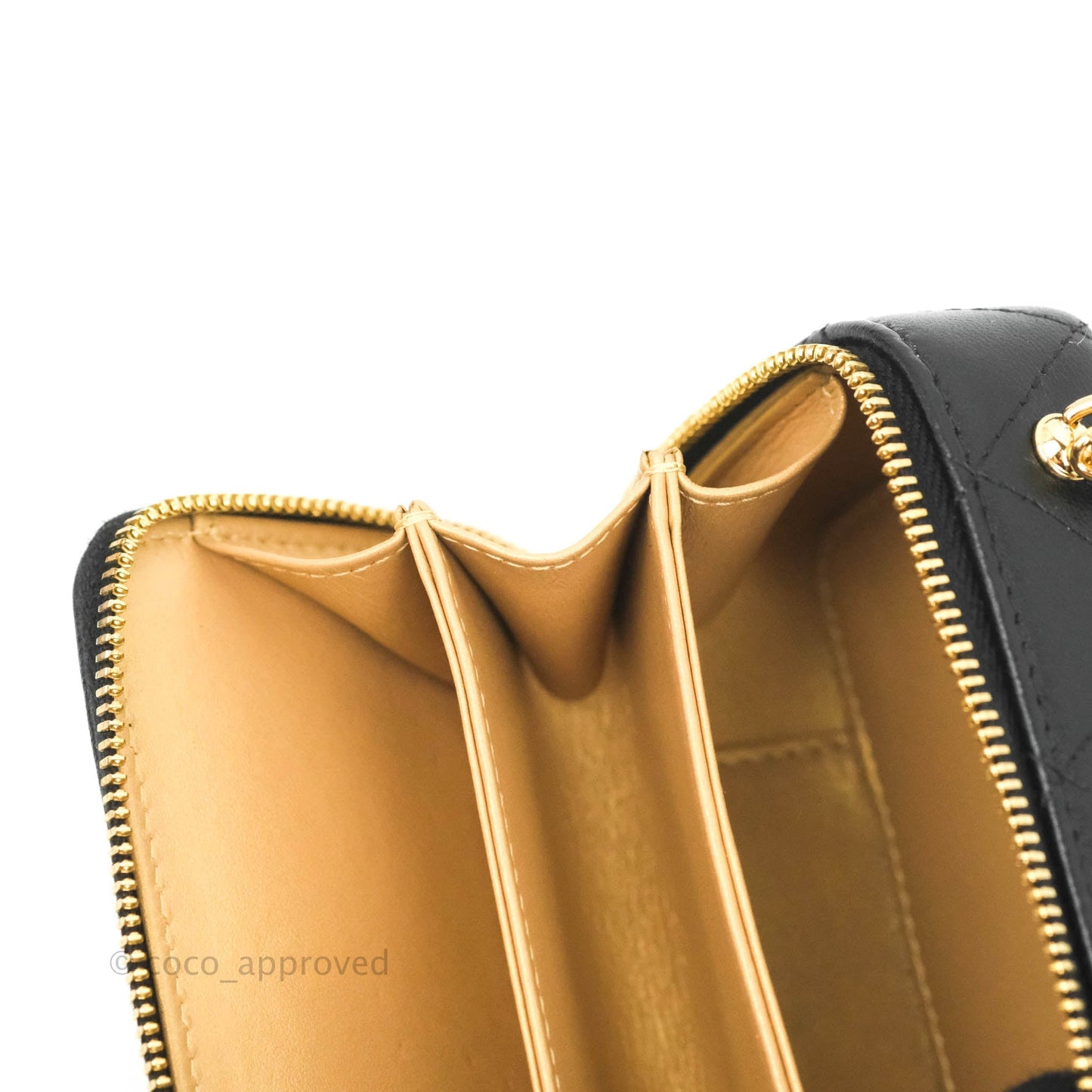Chanel Metal Quilted Extra Mini Vanity Case With Chain Black Gold Lambskin
