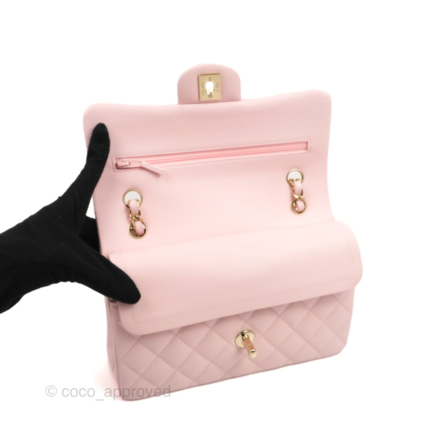 Chanel Small S/M Classic Quilted Flap Pink Caviar Gold Hardware 22S