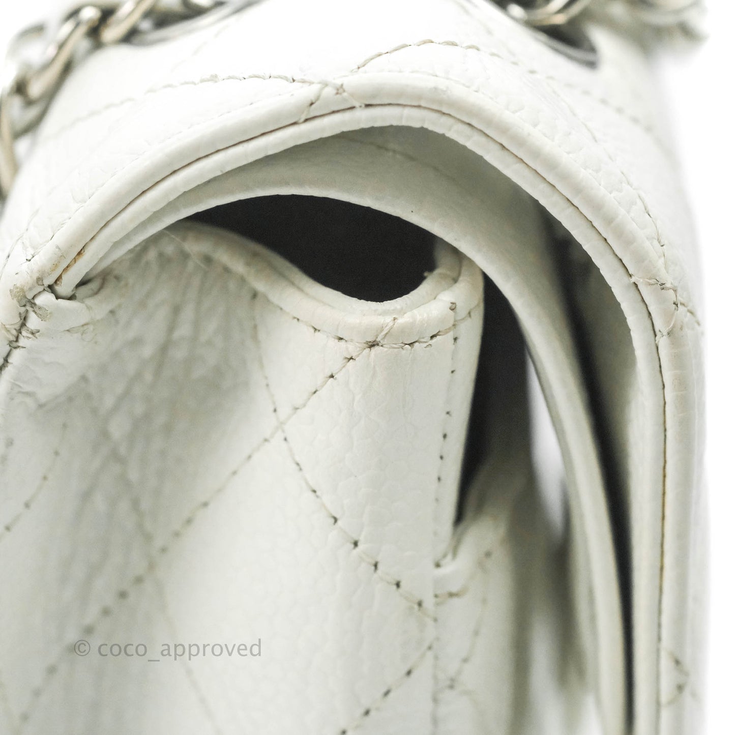 Chanel Classic M/L Medium Double Flap White Caviar Silver Hardware