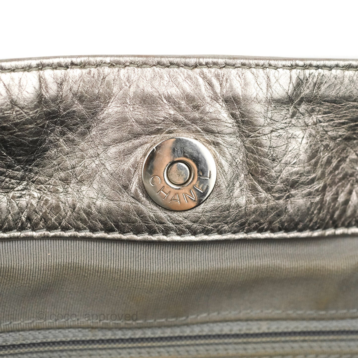 Chanel Metallic Cracked Calfskin Modern Chain Tote Silver