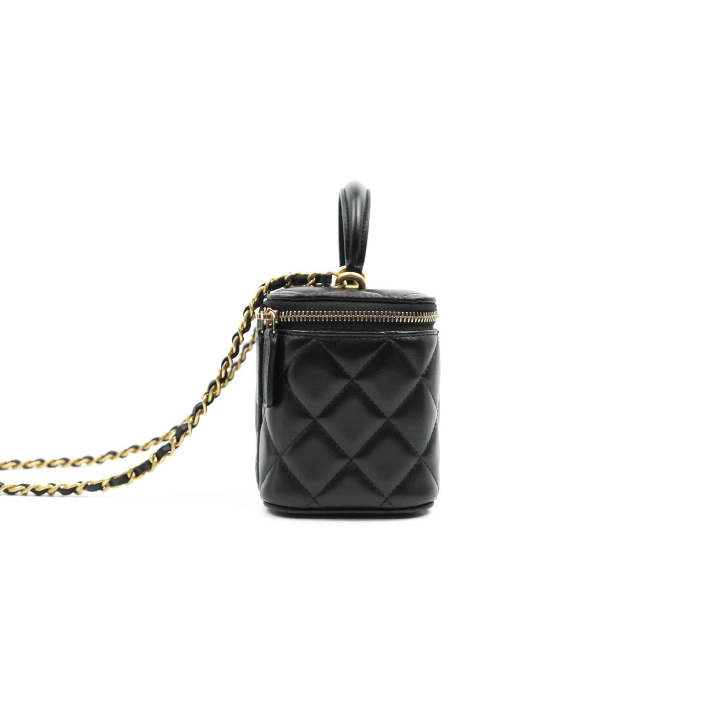 Chanel Classic Vanity Rectangular Top Handle With Chain Black Lambskin Aged Gold Hardware
