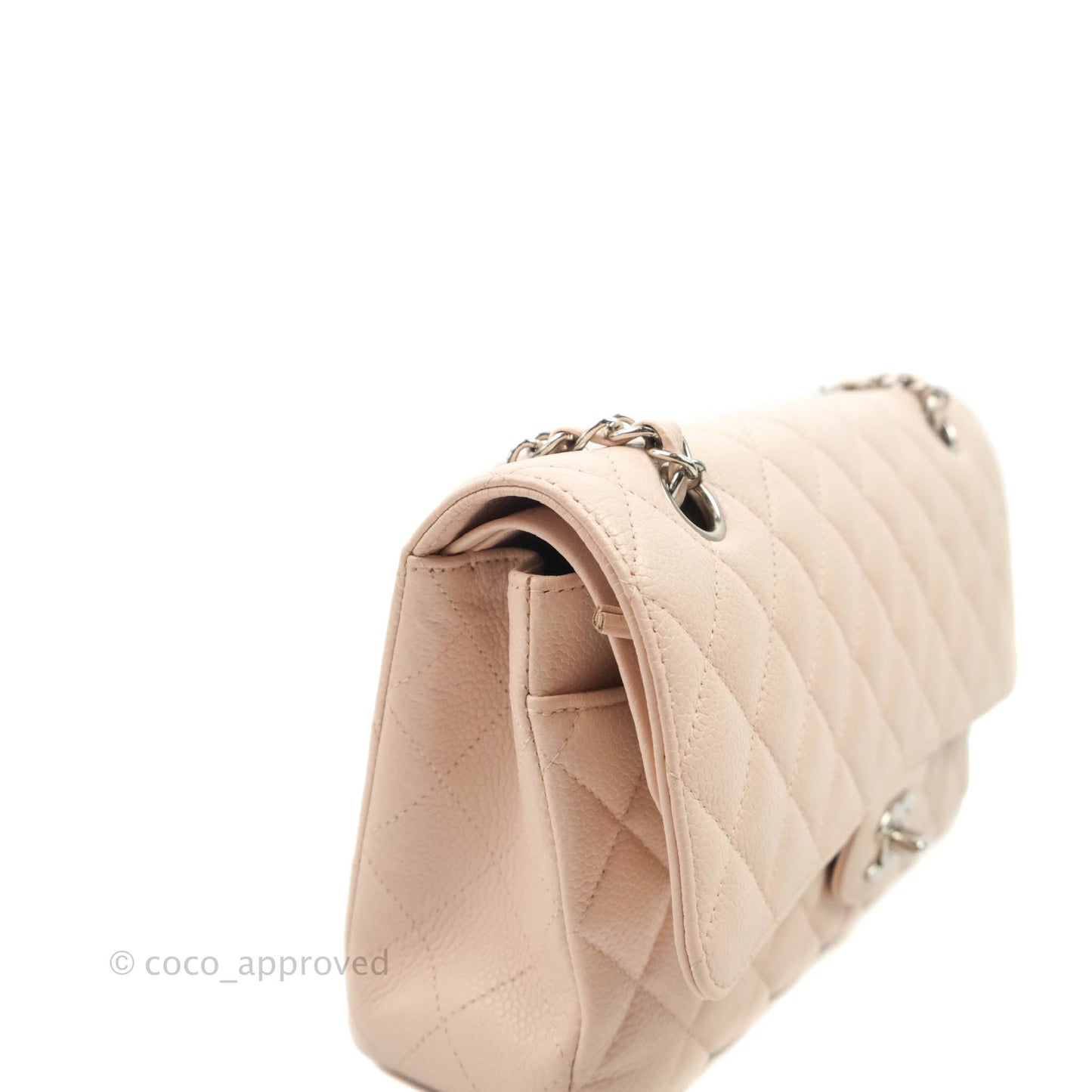 Chanel Classic M/L Medium Flap Quilted Sakura Pink Caviar Silver Hardware
