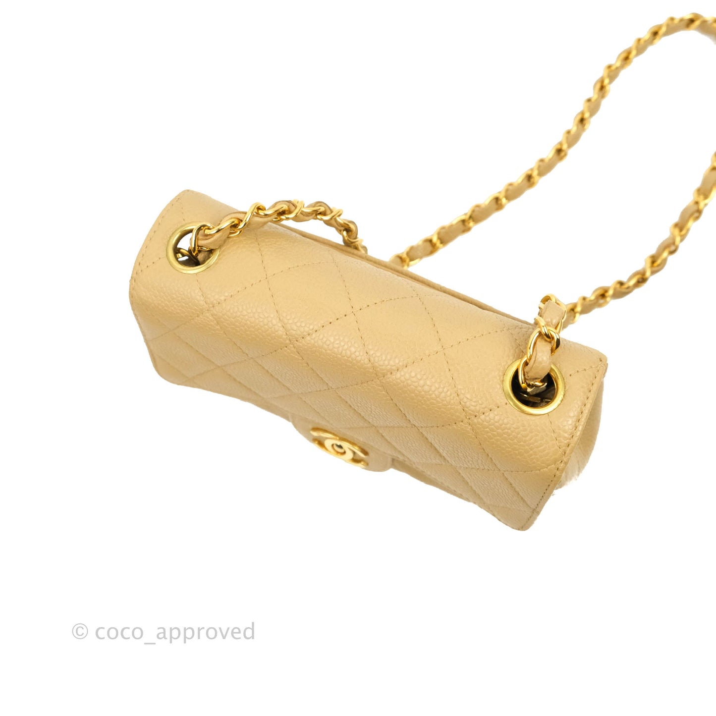 Chanel Vintage Quilted Mini Square Dark Beige Caviar 24K Gold Hardware