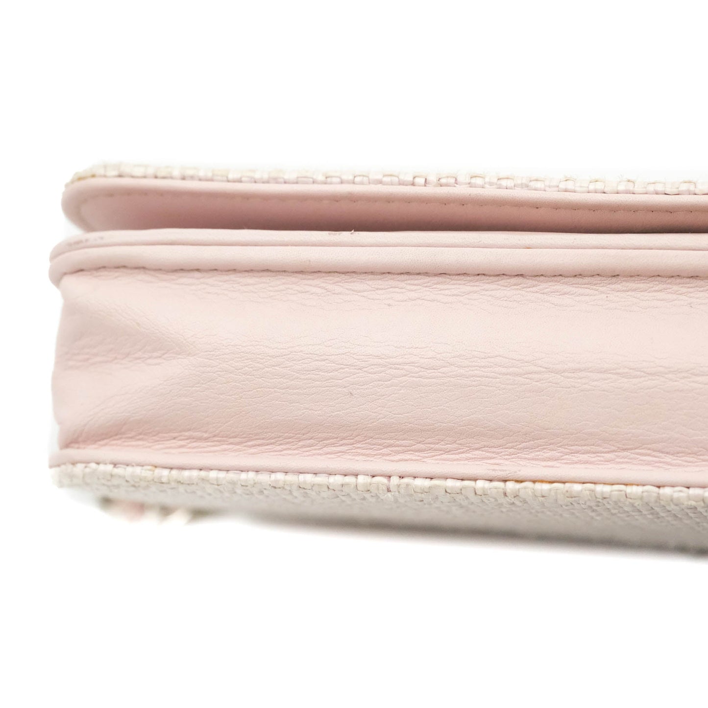Chanel Deauville Wallet On Chain WOC Pink Canvas Silver Hardware