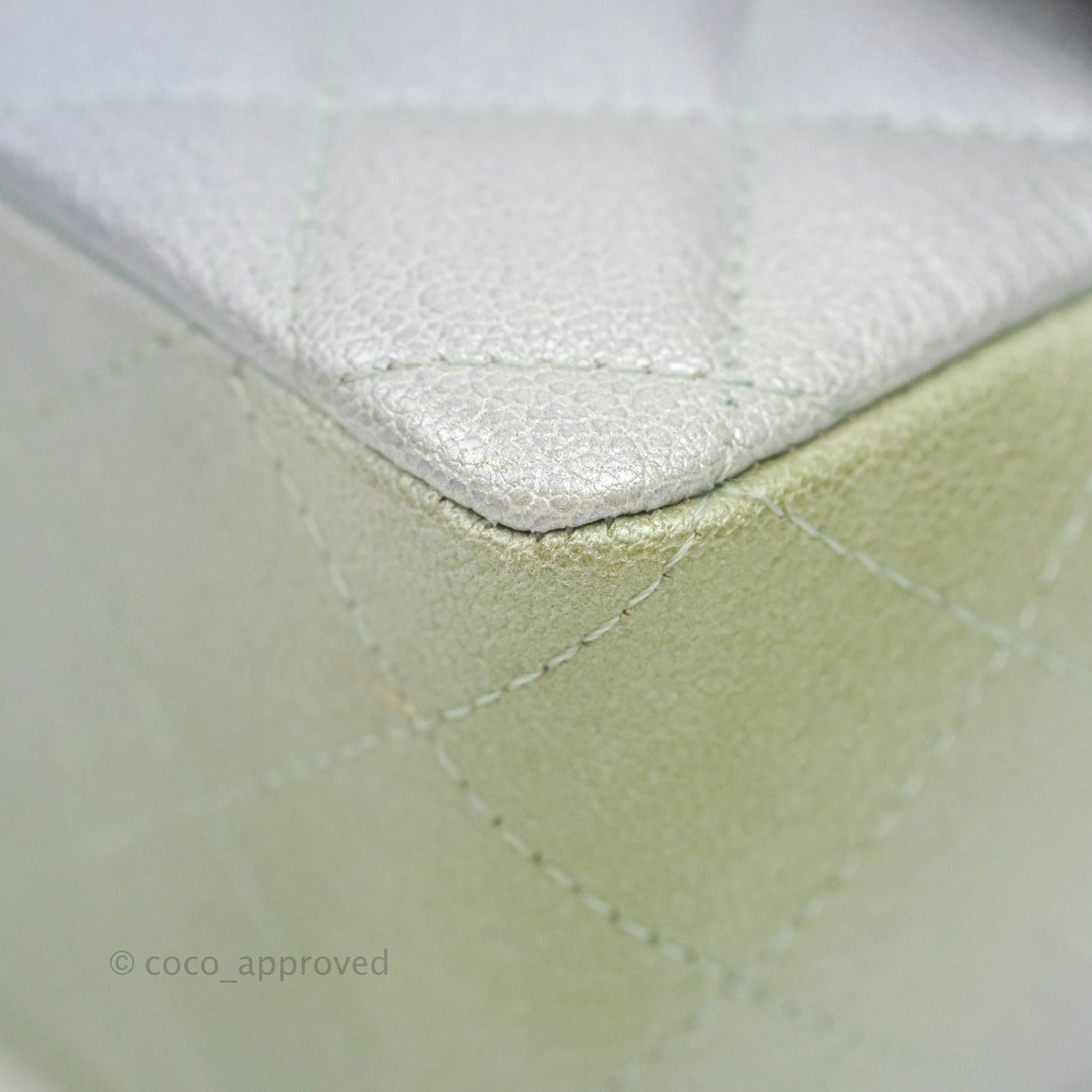 Chanel Quilted Mini Rectangular Flap Ombre Grey Green Metallic Goatskin Silver Hardware 22C