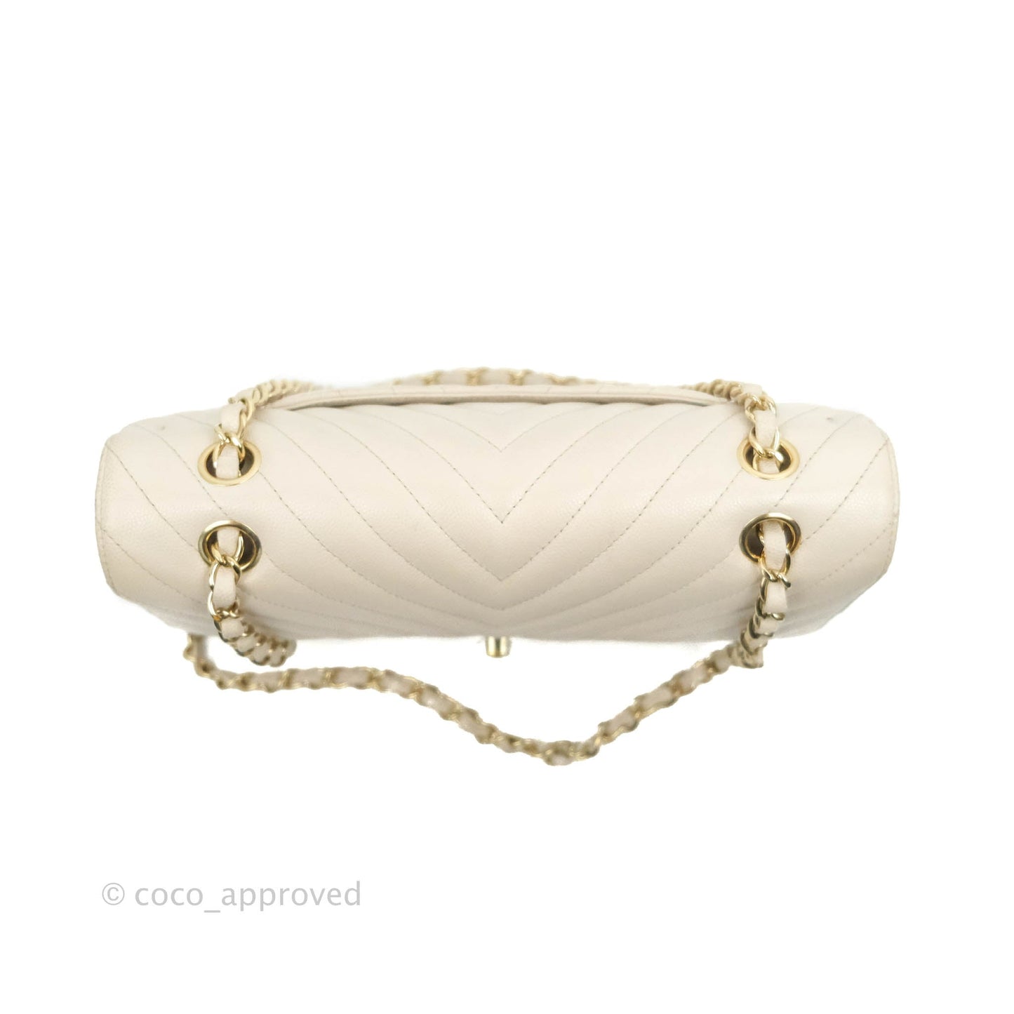 Chanel Classic M/L Medium Double Flap Chevron Ivory Caviar Gold Hardware