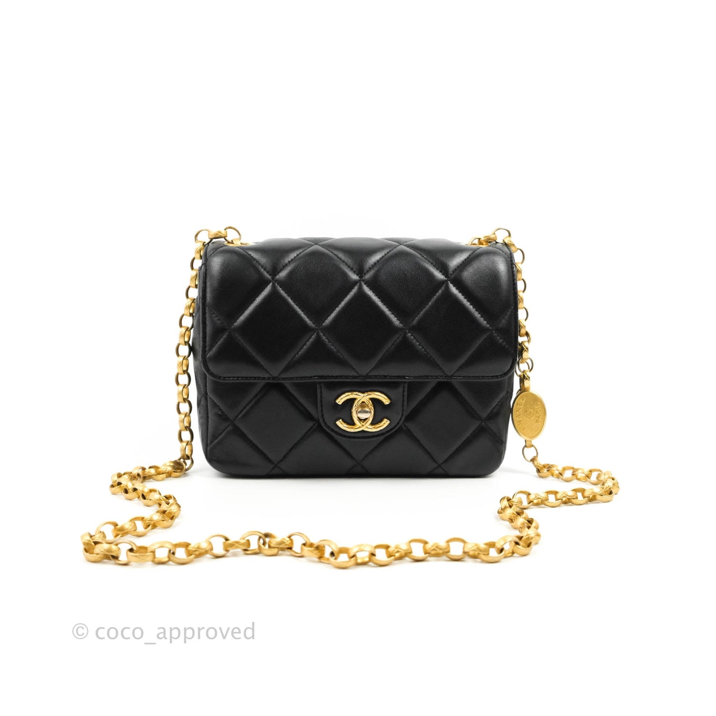 Chanel Quilted Square Flap Bijoux Chain Strap Black Aged Gold Hardware