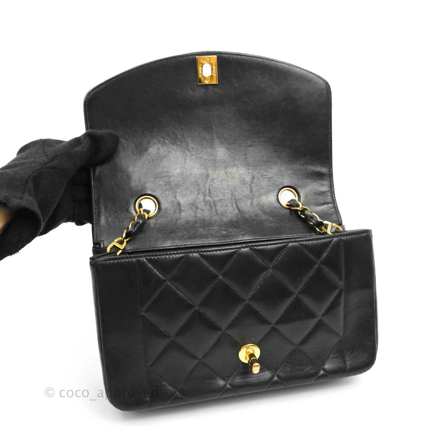 Chanel Vintage Small Classic Diana Flap Bag Black Lambskin 24K Gold Hardware
