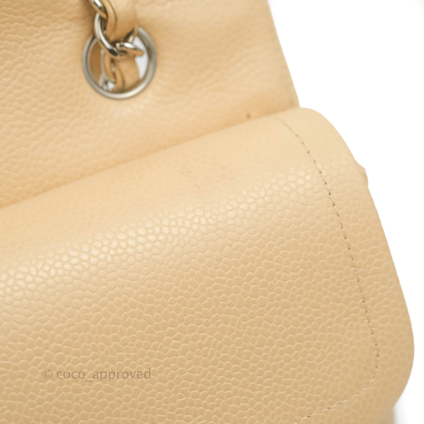 Chanel Classic M/L Medium Flap Quilted Beige Caviar Silver Hardware