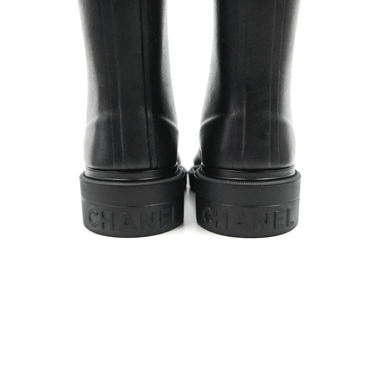 Chanel CC Black Rubber Rain Boots Size 35