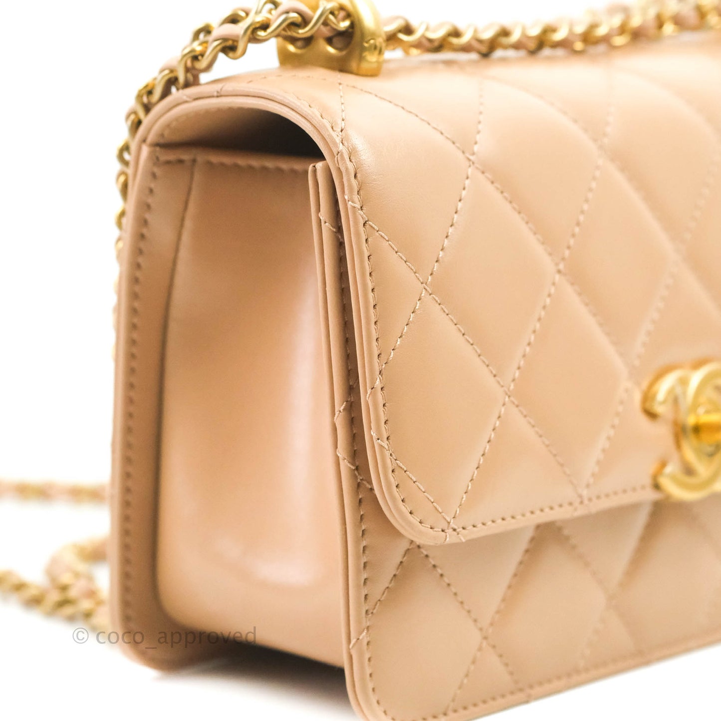 Chanel Quilted Perfect Fit Adjustable Beige Calfskin Gold Hardware 21A