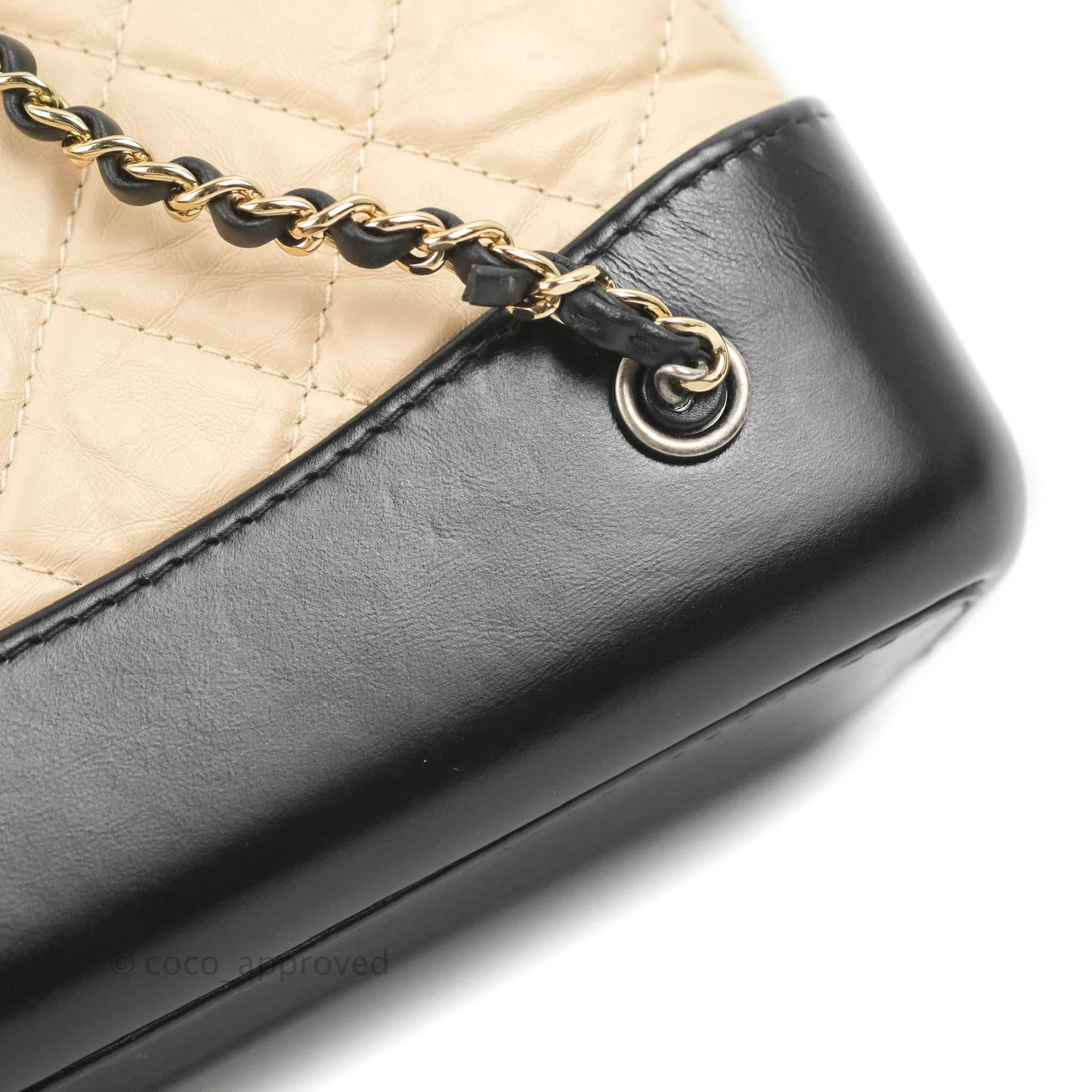 Chanel Small Gabrielle Backpack Beige Black Aged Calfskin