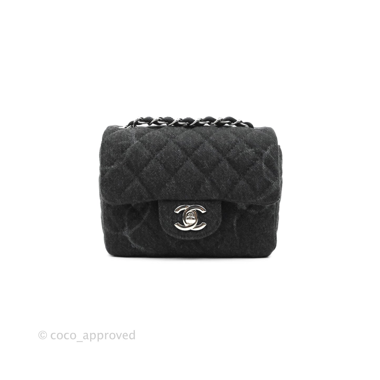 Chanel Quilted Mini Square Black Denim Silver Hardware