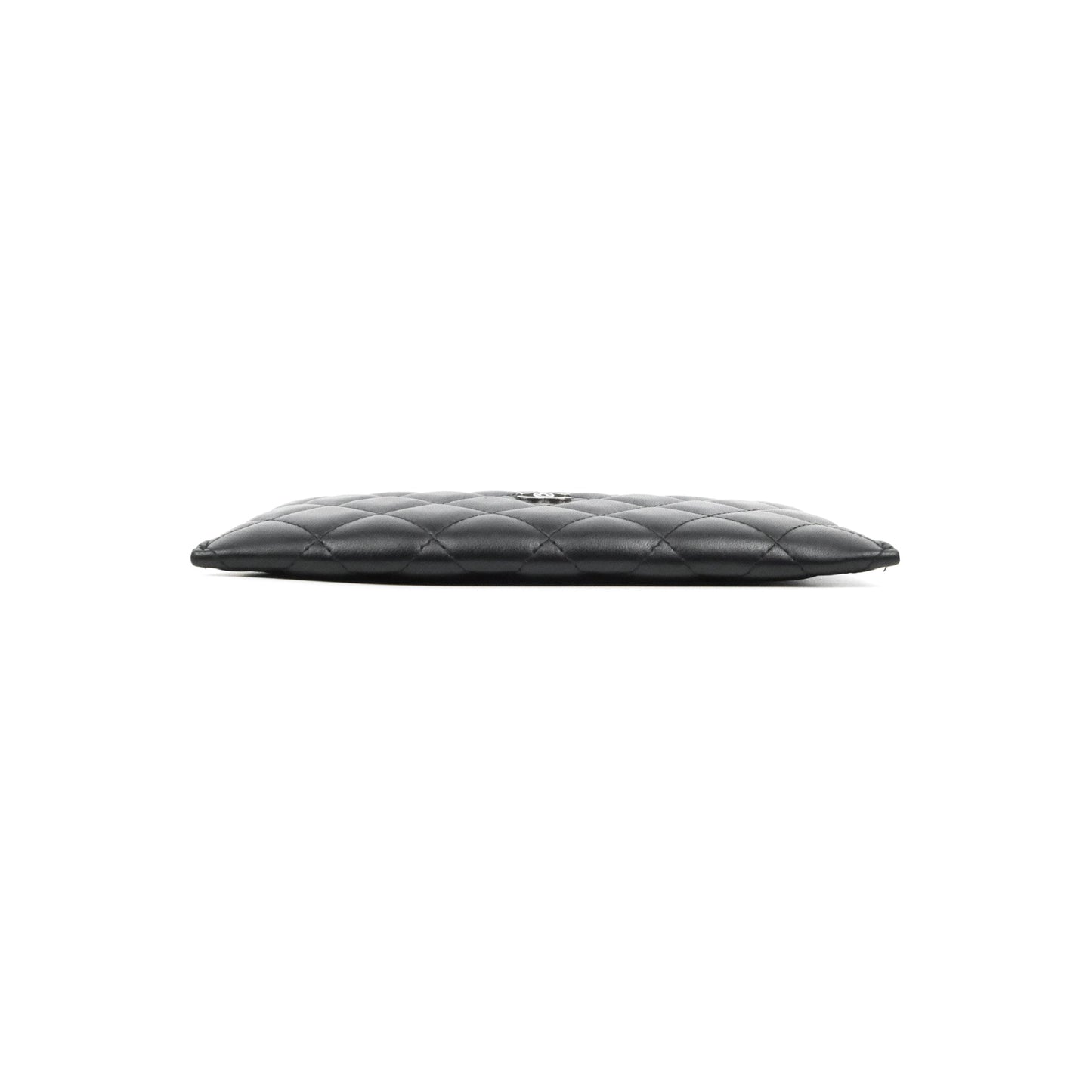 Chanel Classic Zip Pouch Glitter CC Black Lambskin Silver Hardware