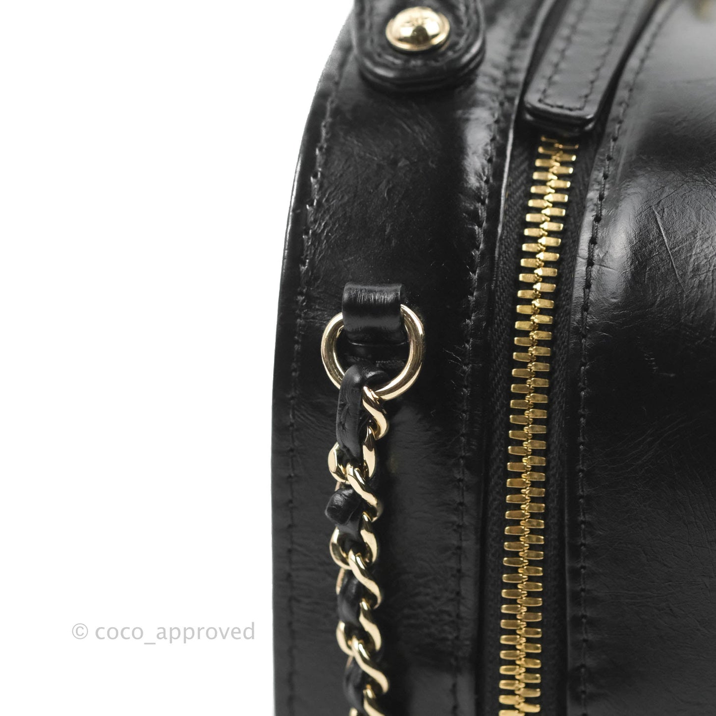 Chanel Small Round Vanity Case Bag Black Crumpled Calfskin 19C