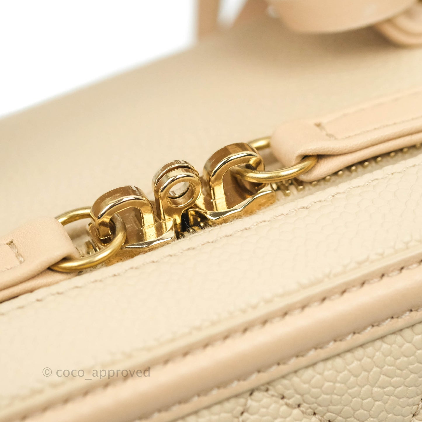 Chanel Quilted Medium CC Filigree Vanity Case Light Beige Caviar Aged Gold Hardware