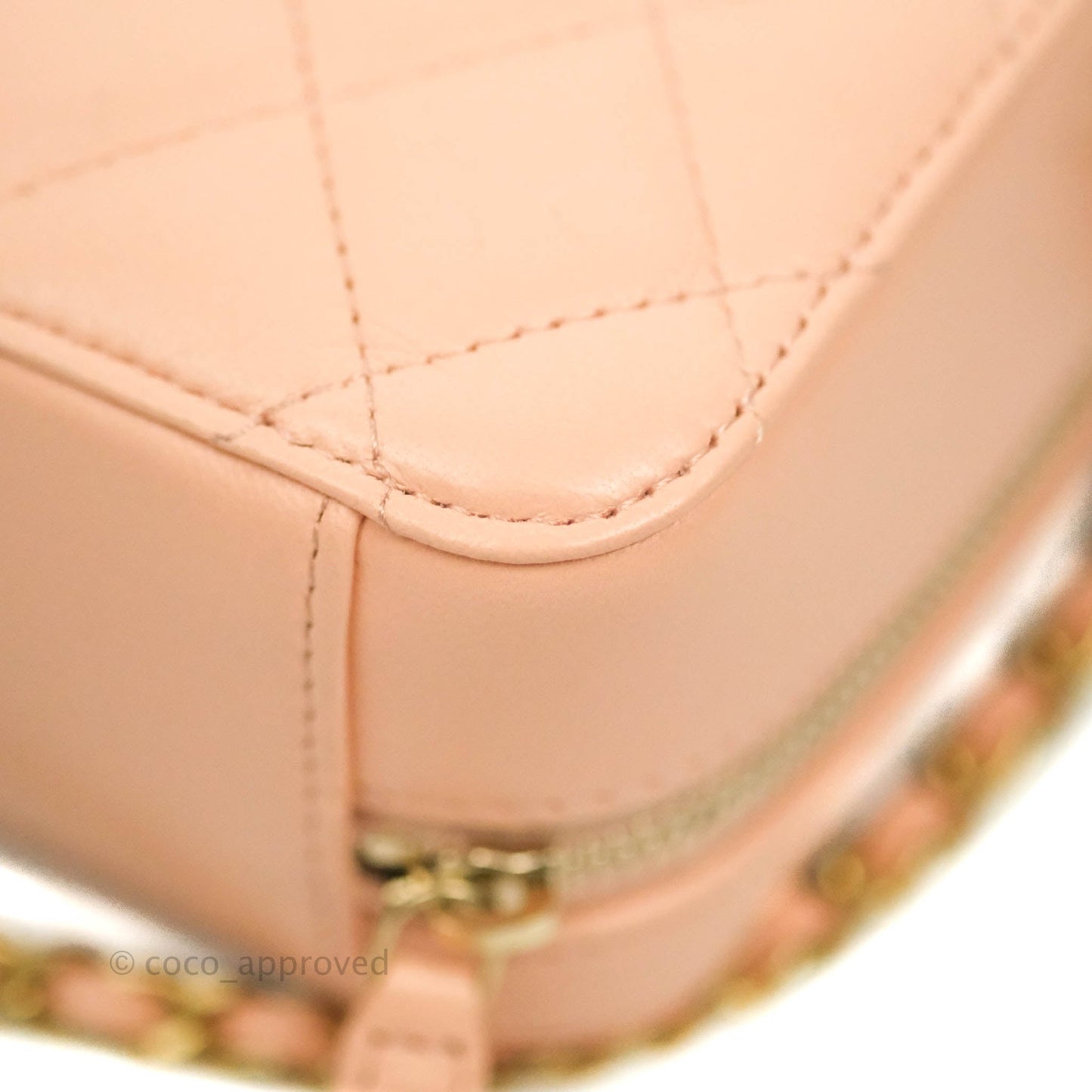 Chanel Mini Pearl Crush Quilted Camera Case Beige Pink Lambskin Aged Gold Hardware
