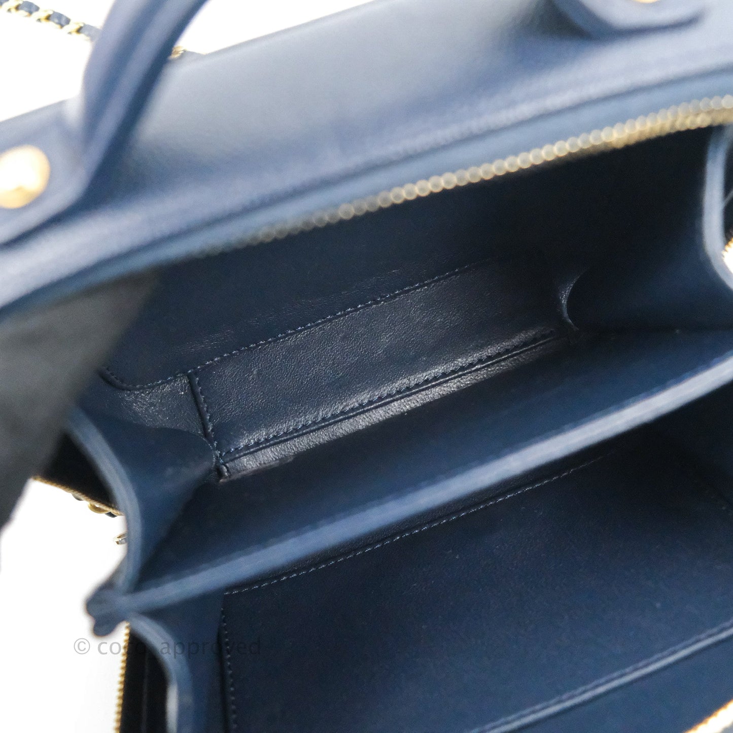 Chanel Quilted Small CC Filigree Vanity Case Navy Caviar Gold Hardware
