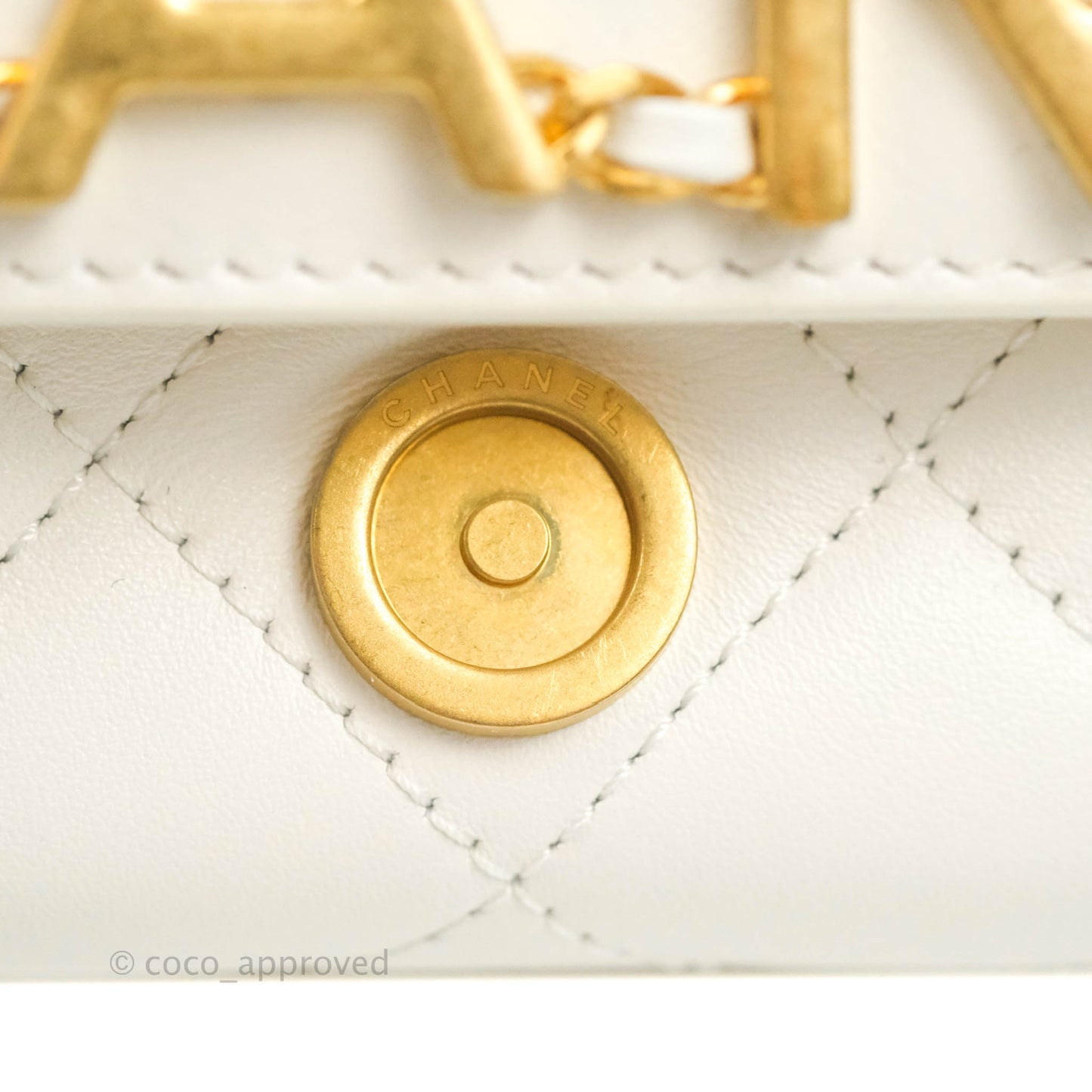 Chanel Small Logo Enchained Flap Bag White Calfskin Aged Gold Hardware 20S