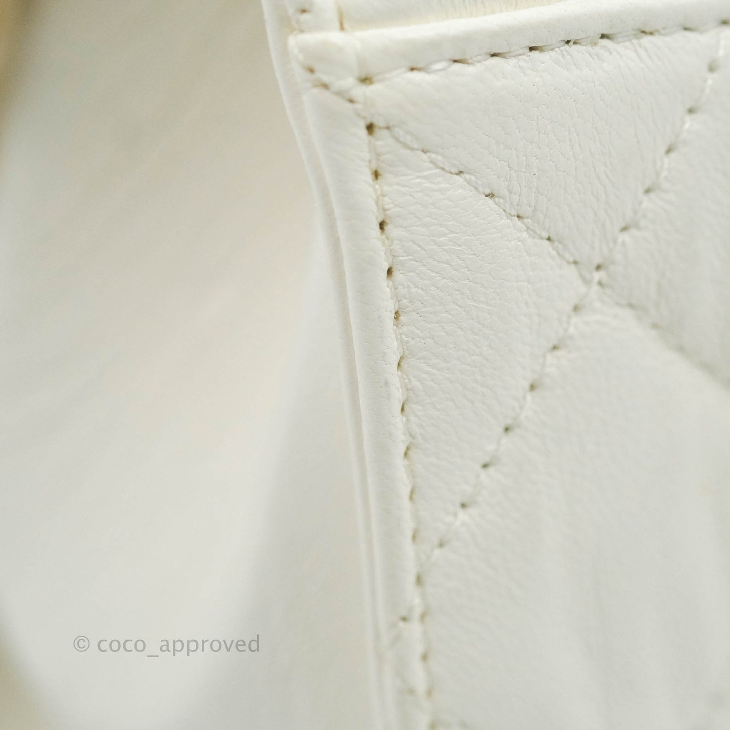 Chanel Quilted CC Top Handle Flap White Calfskin Aged Gold Hardware