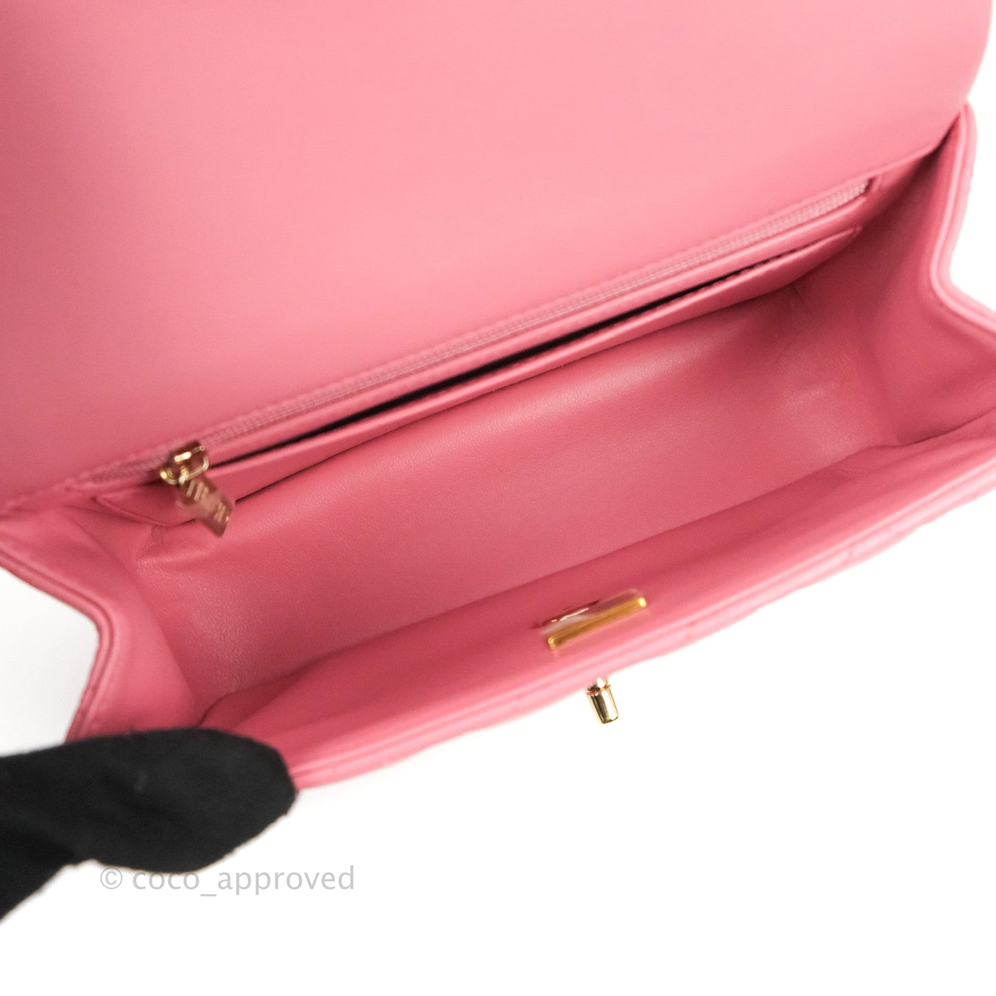 Chanel Top Handle Mini Rectangular Flap Bag Pink Lambskin Gold Hardware With Twilly