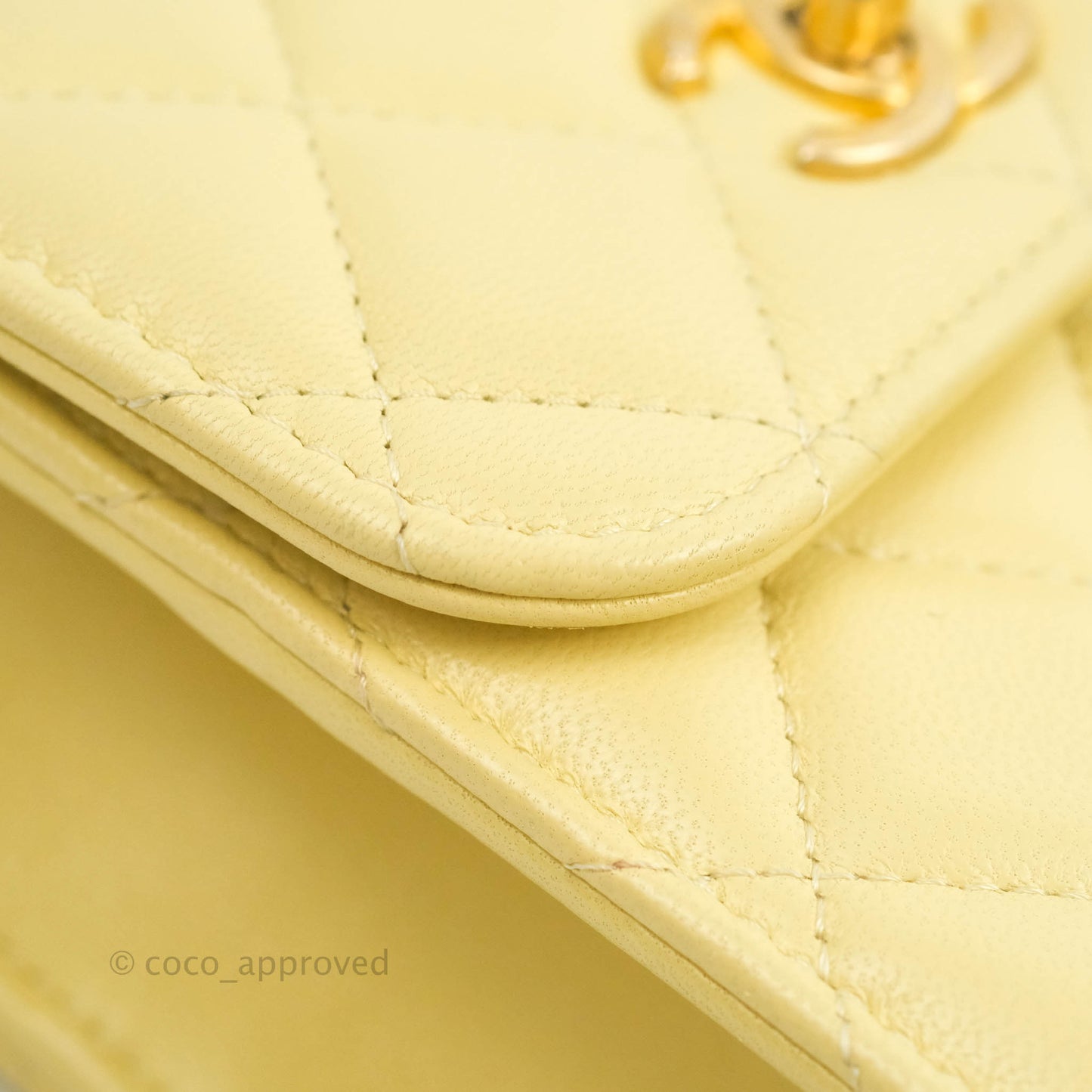 Chanel Quilted Pearl Crush Phone Holder With Chain Yellow Lambskin