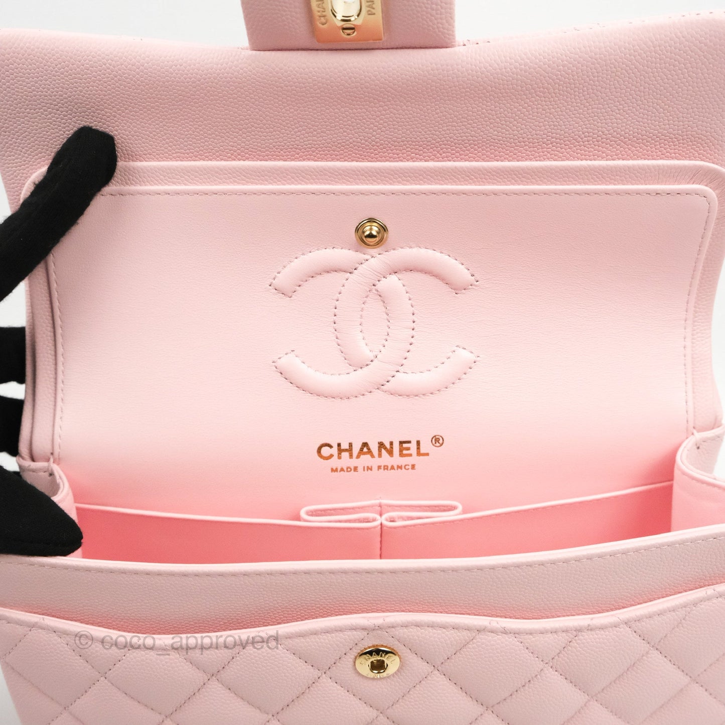 Chanel Small S/M Classic Quilted Flap Pink Caviar Gold Hardware 22S