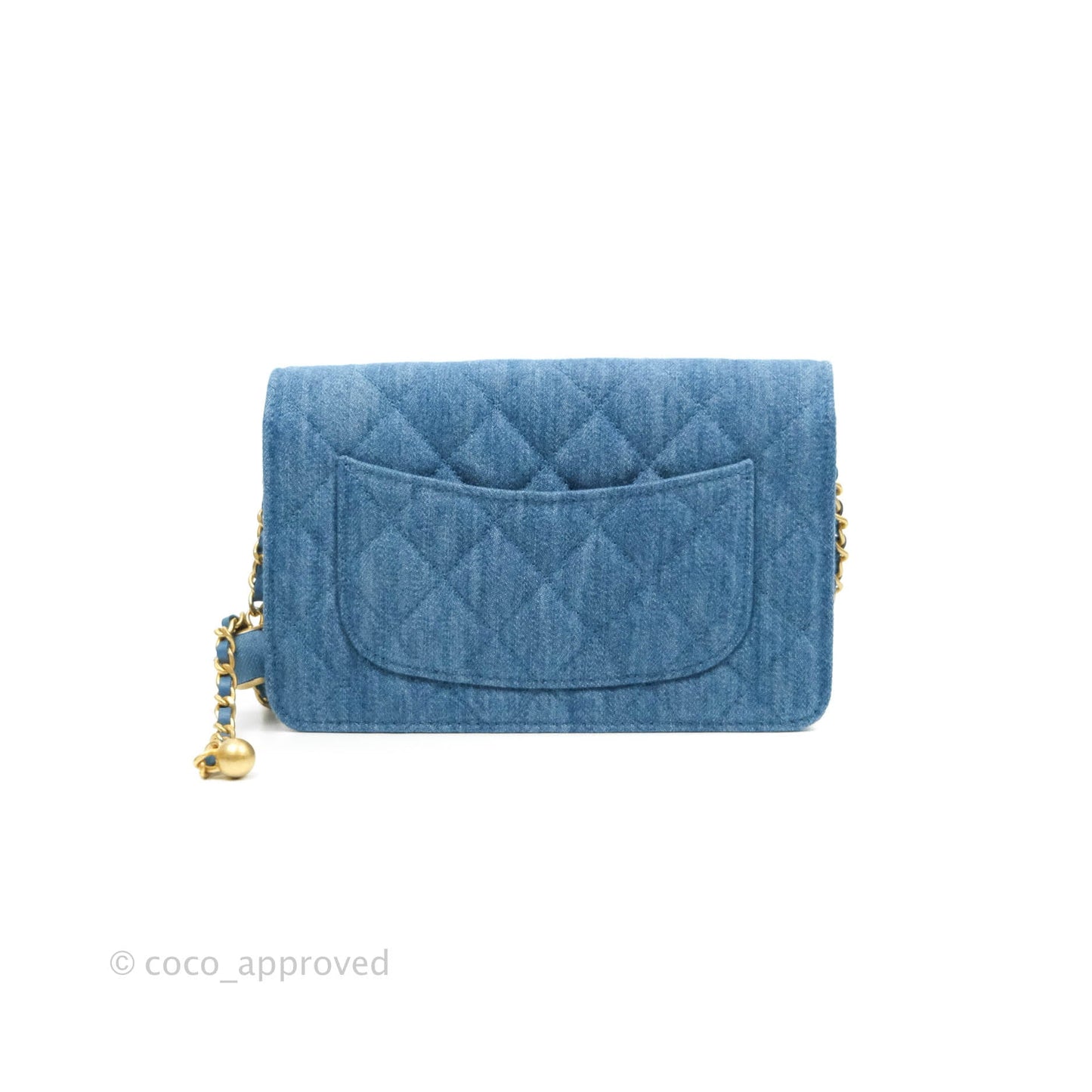 Chanel Quilted Pearl Crush Wallet on Chain WOC Denim Aged Gold Hardware