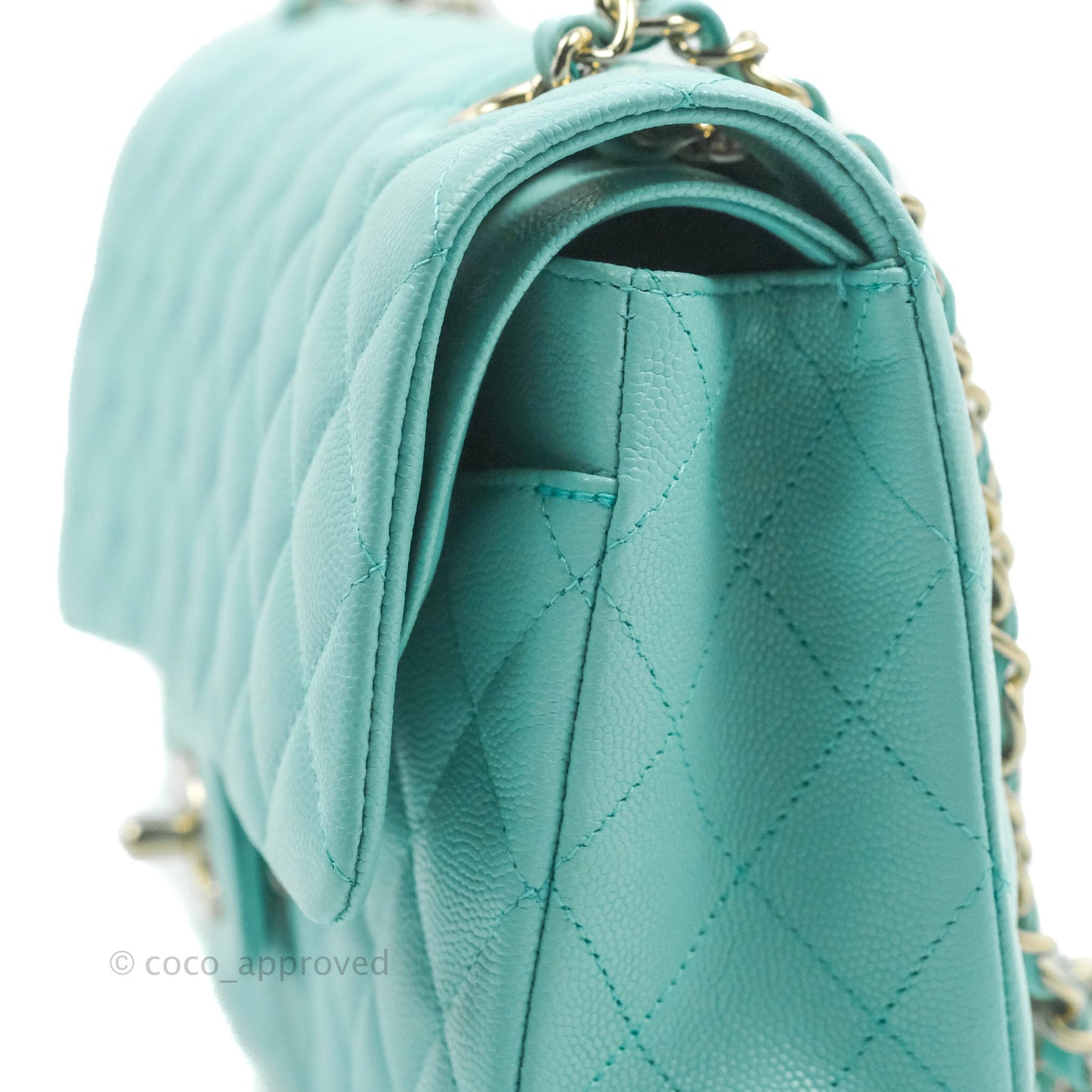 Chanel Classic M/L Medium Flap Quilted Tiffany Blue Caviar Gold Hardware