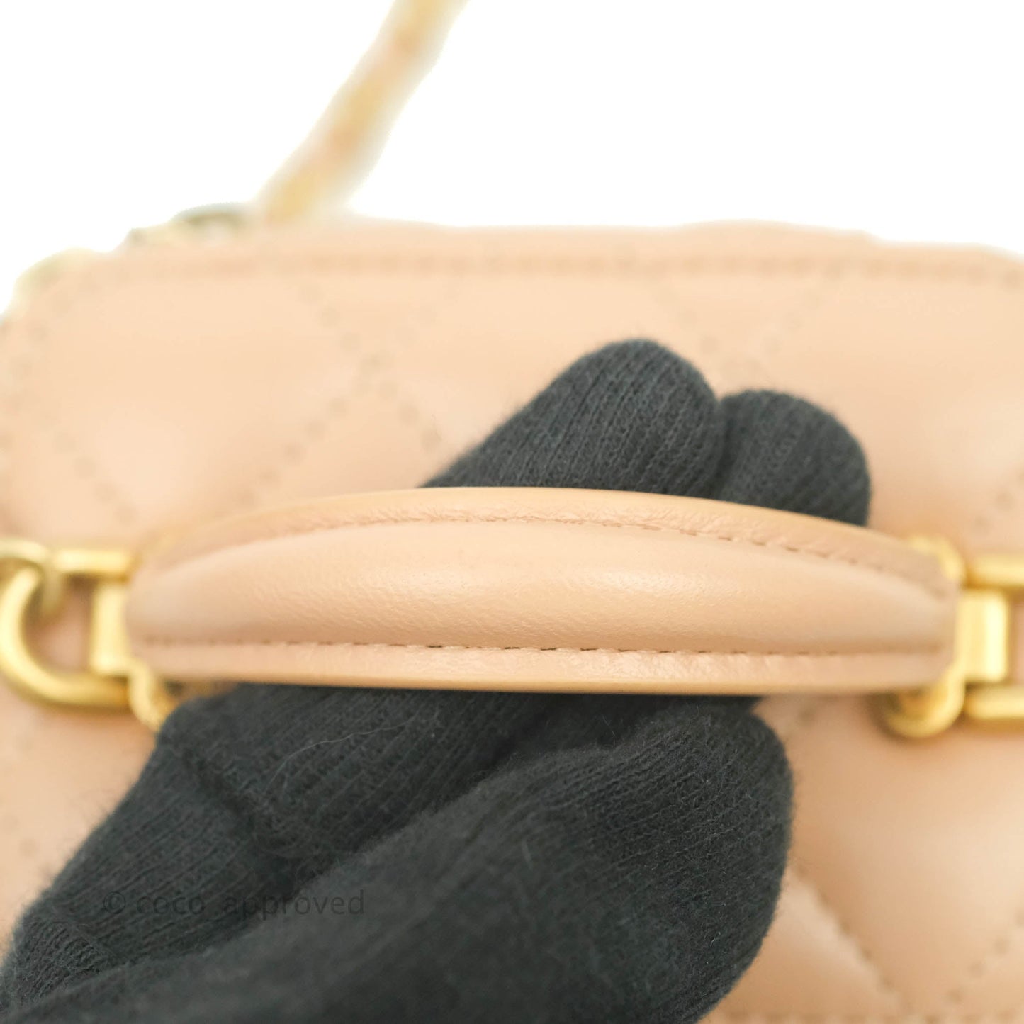 Chanel Mini Top Handle Vanity With Chain Beige Lambskin Aged Gold Hardware