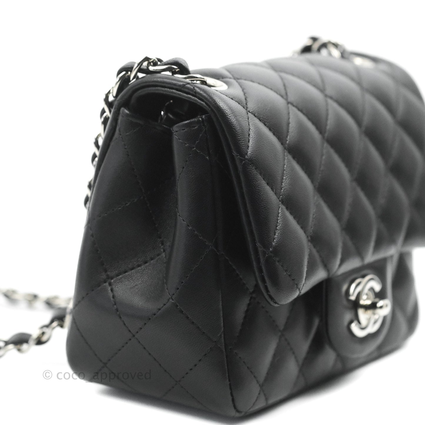 Chanel Mini Square Black Lambskin Silver Hardware